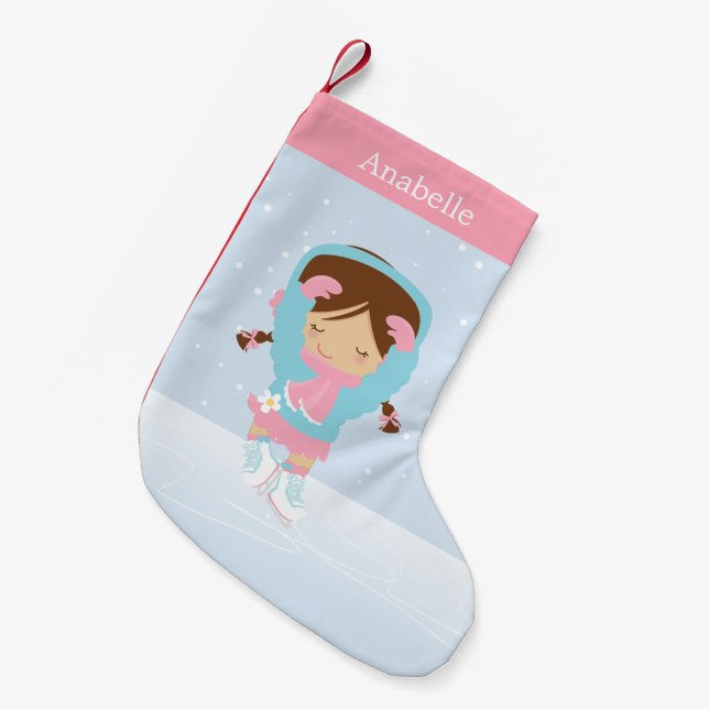 Cute Little Figure Skater Personalised Small Christmas Stocking (Front (Hanging))