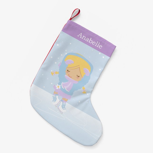 Cute Little Figure Skater Personalised Small Christmas Stocking (Front (Hanging))