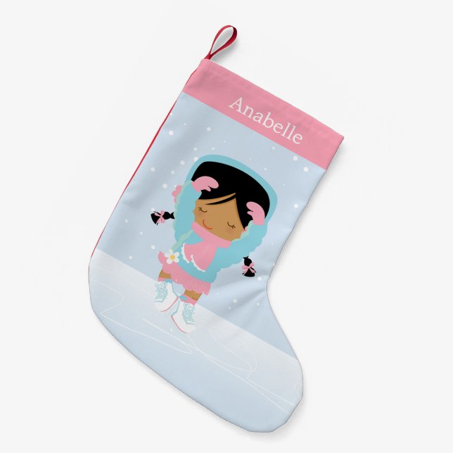 Cute Little Figure Skater Personalised Small Christmas Stocking (Front (Hanging))