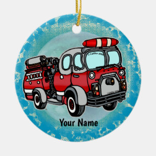 Cute Little Firetruck firefighter Ceramic Tree Decoration