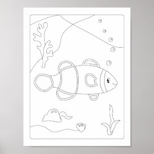 Cute Little Fish  Antistress Colouring book  Poster