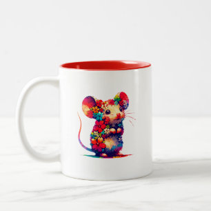 Cute Little Floral Mouse Squeak! Squeak! Two-Tone Coffee Mug