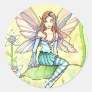 Cute Little Flower Fairy Fantasy Art Classic Round Sticker