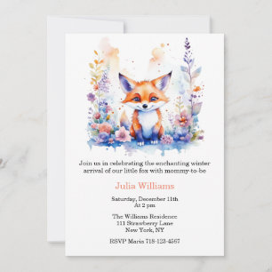 CUTE LITTLE FLUFFY BABY FOX FLORAL BABY SHOWER  INVITATION