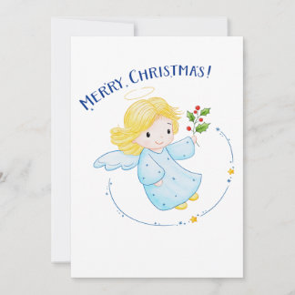 Cute Little Flying Angel Girl Christmas Holiday Card