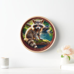 Cute Little Forest Racoon in the Sun Clock