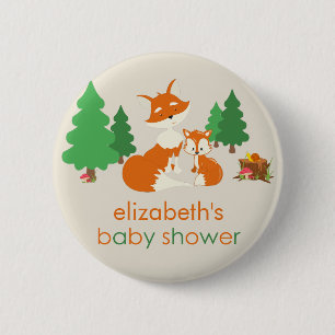 Cute Little Fox and Mum Baby Shower Button