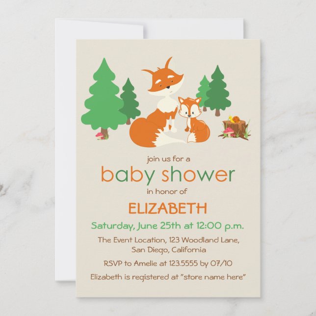 Cute Little Fox and Mum Baby Shower Invitation (Front)