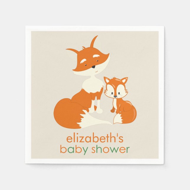 Cute Little Fox and Mum Baby Shower Paper Napkins (Front)