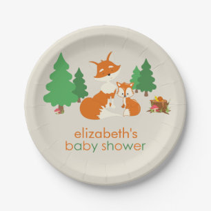 Cute Little Fox and Mum Baby Shower Paper Plate
