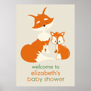Cute Little Fox and Mum Baby Shower Poster