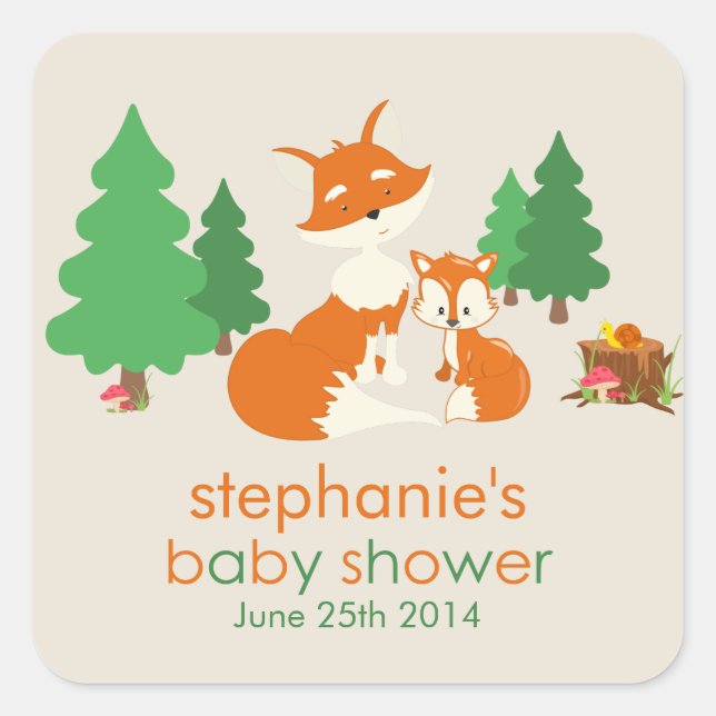 Cute little fox and Mum Baby Shower Sticker (Front)