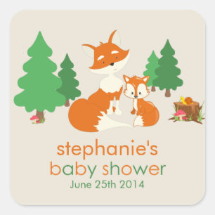 Cute little fox and Mum Baby Shower Sticker