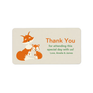 Cute Little Fox and Mum Thank You Label