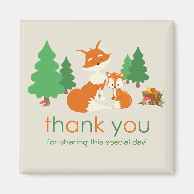 Cute Little Fox and Mum Thank You Magnet (Front)