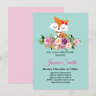 cute little fox baby shower invitation