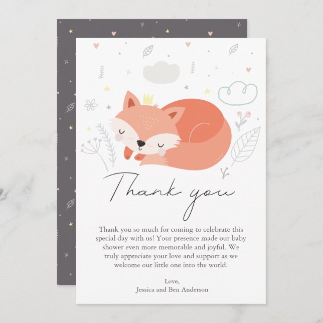 Cute Little Fox Baby Shower Thank You Card (Front/Back)