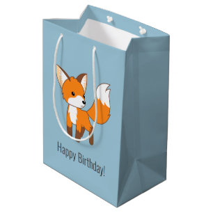 Cute Little Fox Birthday Blue Medium Gift Bag