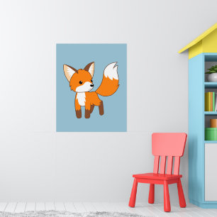Cute Little Fox Blue Poster
