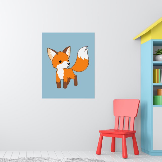 Cute Little Fox Blue Poster (Nursery 1)