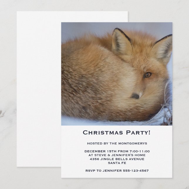 Cute Little Fox Curled Up in a Ball Xmas Party Invitation (Front/Back)