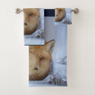 Cute Little Fox Curled Up Winter Photo Bath Towel Set