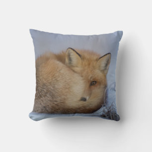 Cute Little Fox Curled Up Winter Photo Cushion