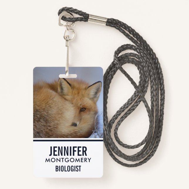 Cute Little Fox Curled Up Winter Photo ID Badge (Front with Lanyard)