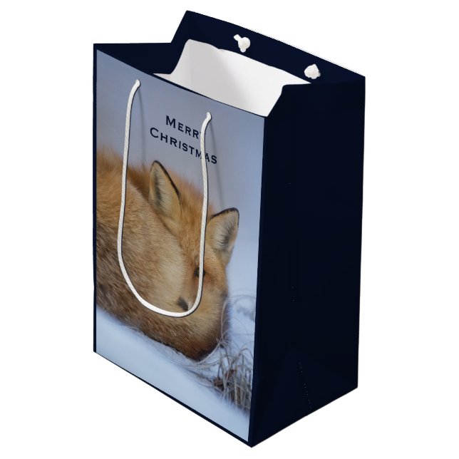 Cute Little Fox Curled Up Winter Photo Medium Gift Bag (Front Angled)