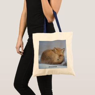 Cute Little Fox Curled Up Winter Photo Tote Bag