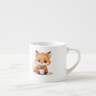 Cute Little Fox Drinks a Coffee Espresso Cup