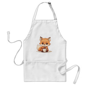 Cute Little Fox Drinks a Coffee Standard Apron