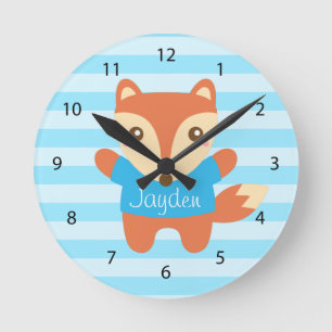Cute Little Fox for Kids Room Round Clock