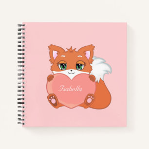 Cute Little Fox Holding a Heart Notebook