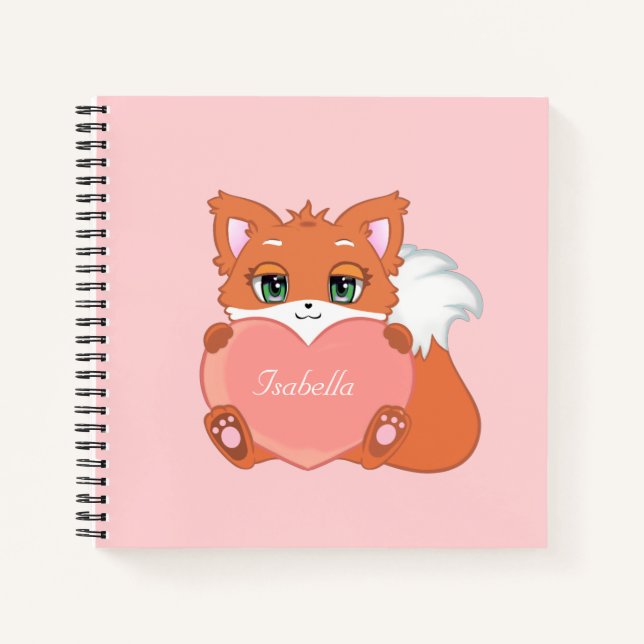 Cute Little Fox Holding a Heart Notebook (Front)