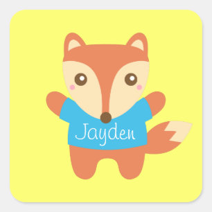 Cute little fox in blue, for Kids Square Sticker