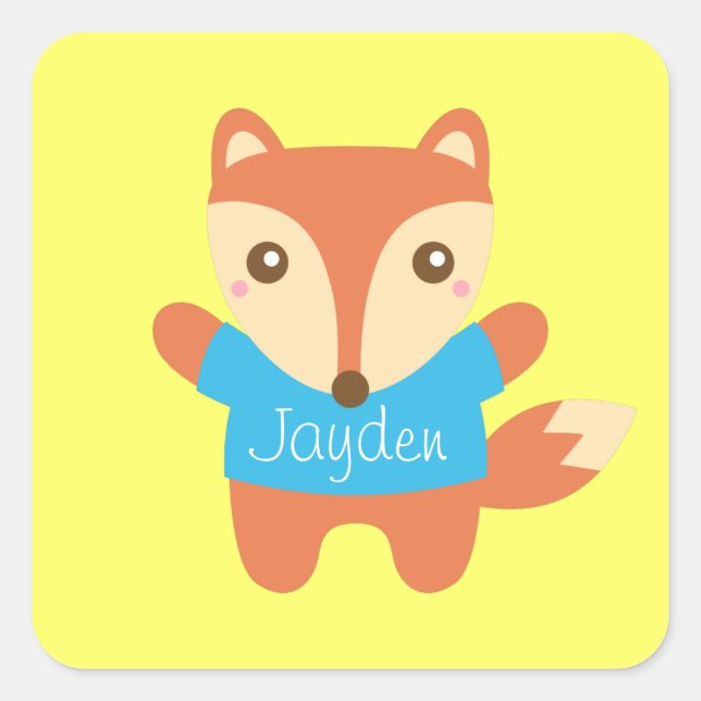 Cute little fox in blue, for Kids Square Sticker (Front)