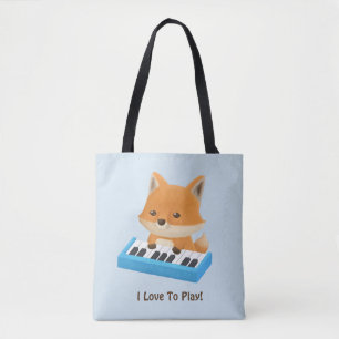 Cute Little Fox Loves to Play Piano Kids Tote Bag