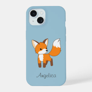 Cute Little Fox on Blue iPhone 15 Case