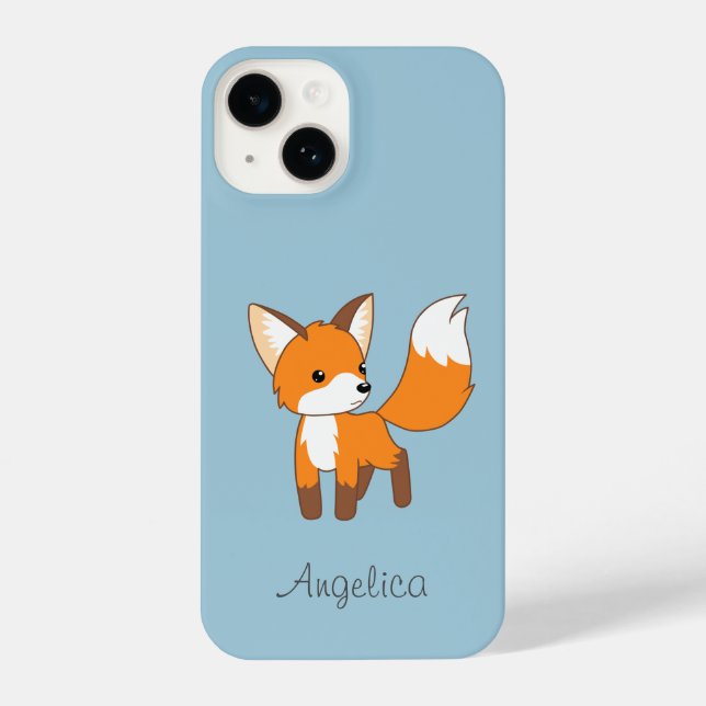 Cute Little Fox on Blue iPhone Case (Back)