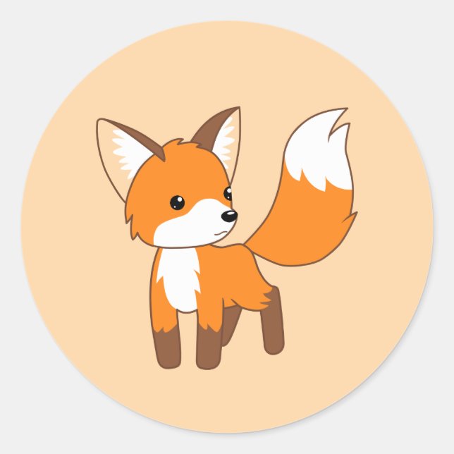 Cute Little Fox on Cream Classic Round Sticker (Front)