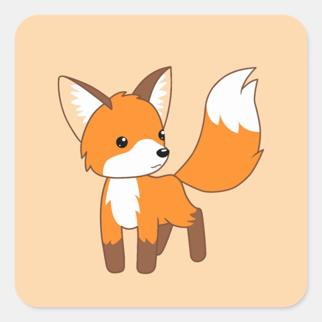 Cute Little Fox on Cream Square Sticker (Front)