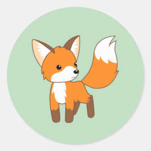 Cute Little Fox on Green Classic Round Sticker