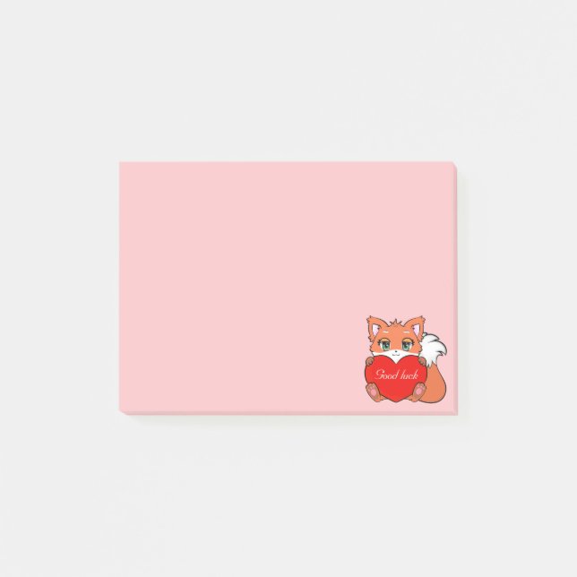 Cute Little Fox on Light Pink Post-it Notes (Front)