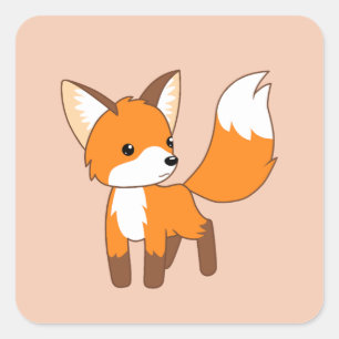 Cute Little Fox on Peach Square Sticker