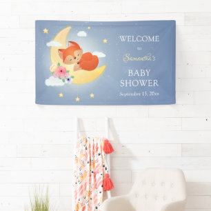 Cute little fox on the moon baby shower banner