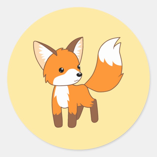 Cute Little Fox on Yellow Classic Round Sticker (Front)