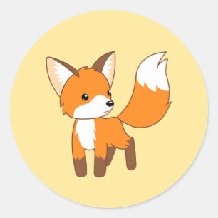 Cute Little Fox on Yellow Classic Round Sticker