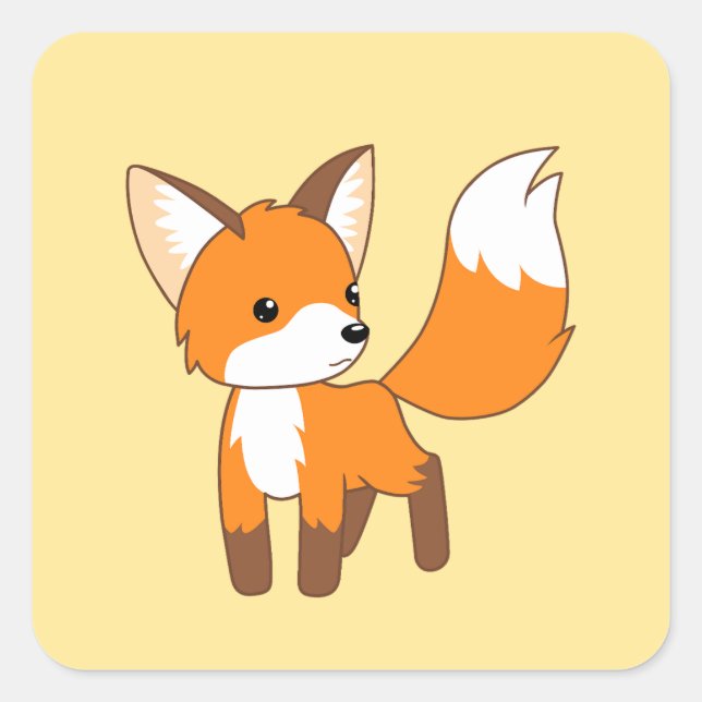 Cute Little Fox on Yellow Square Sticker (Front)