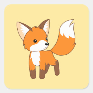 Cute Little Fox on Yellow Square Sticker